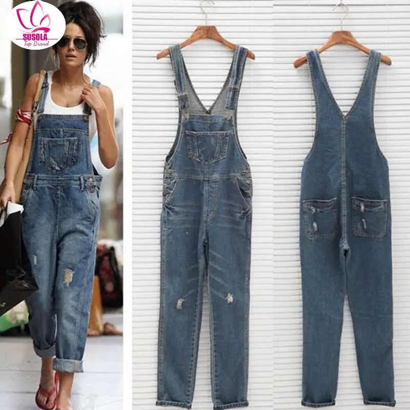 

SUSOLA Trend Women Denim Jumpsuit Ladies Spring Trend Loose Jeans Rompers Female Casual Overall Playsuit With Pocket 9584