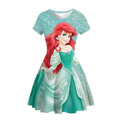 MINISO New Girls Summer Dress Cartoon Cute Rapunzel Cinderella Print Women Dresses Girls Short Sleeve Princess Dress Clothing