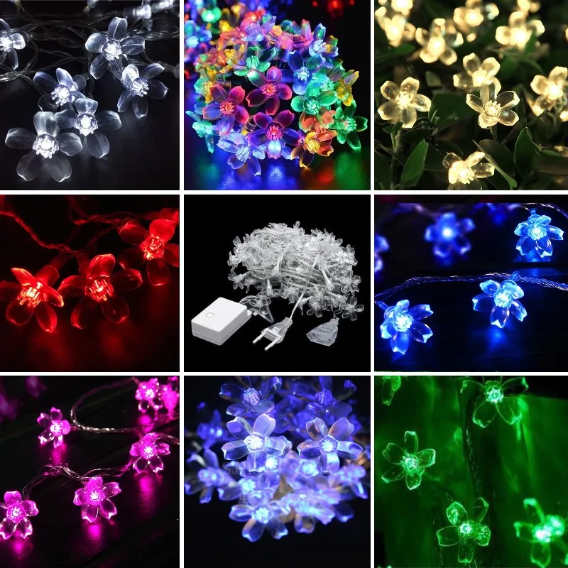 10/20M girlanda z kwiatem wiśni bajkowe oświetlenie wewnętrzne dekoracje świąteczne łańcuchy świetlne 200LED na ślub różowe dekoracje świąteczne