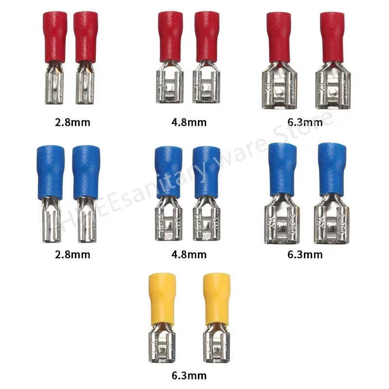 100/50/10pcs Female Crimp Terminal 2.8mm 4.8mm 6.3mm Insulated Spade Wire Connector Electrical Wiring Cable Plug Red blue yellow