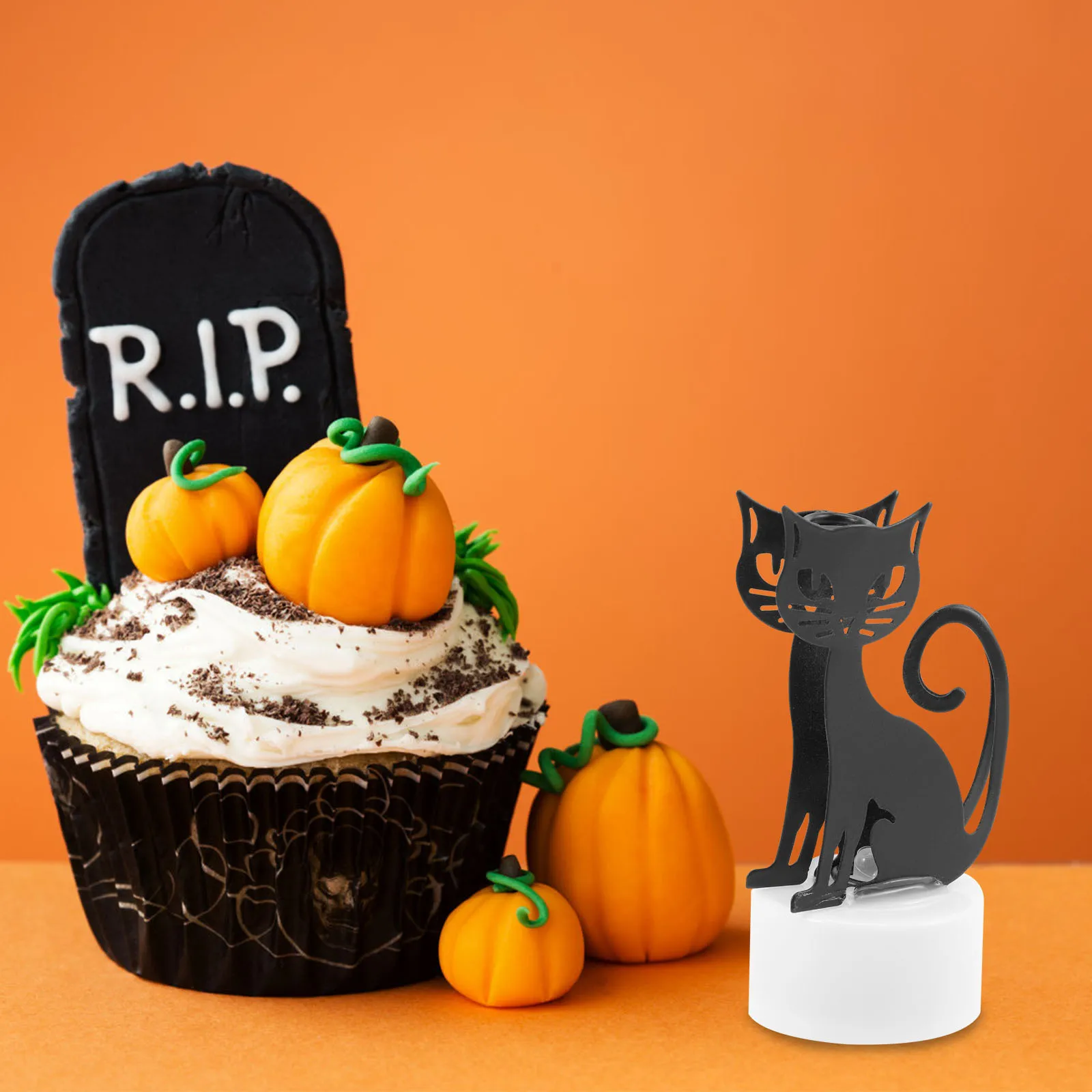 2 szt. Lampki LED Halloween w kształcie kota, bezpłomieniowe dekoracje na imprezy wewnątrz i na zewnątrz, unikalny kreatywny design, miękkie światło.