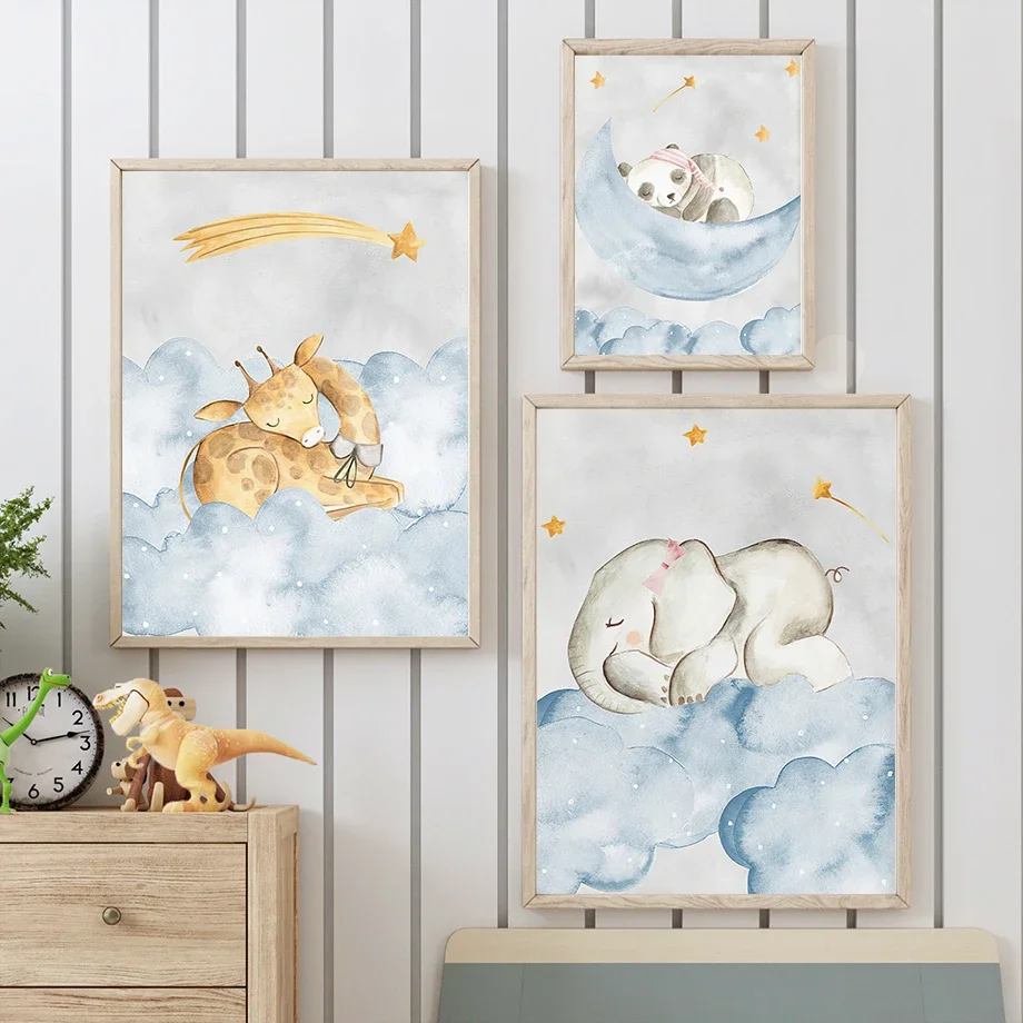 

Blue Clouds Elephant Giraffe Sloth Nursery Wall Art Canvas Painting Nordic Posters And Prints Wall Pictures Baby Kids Room Decor