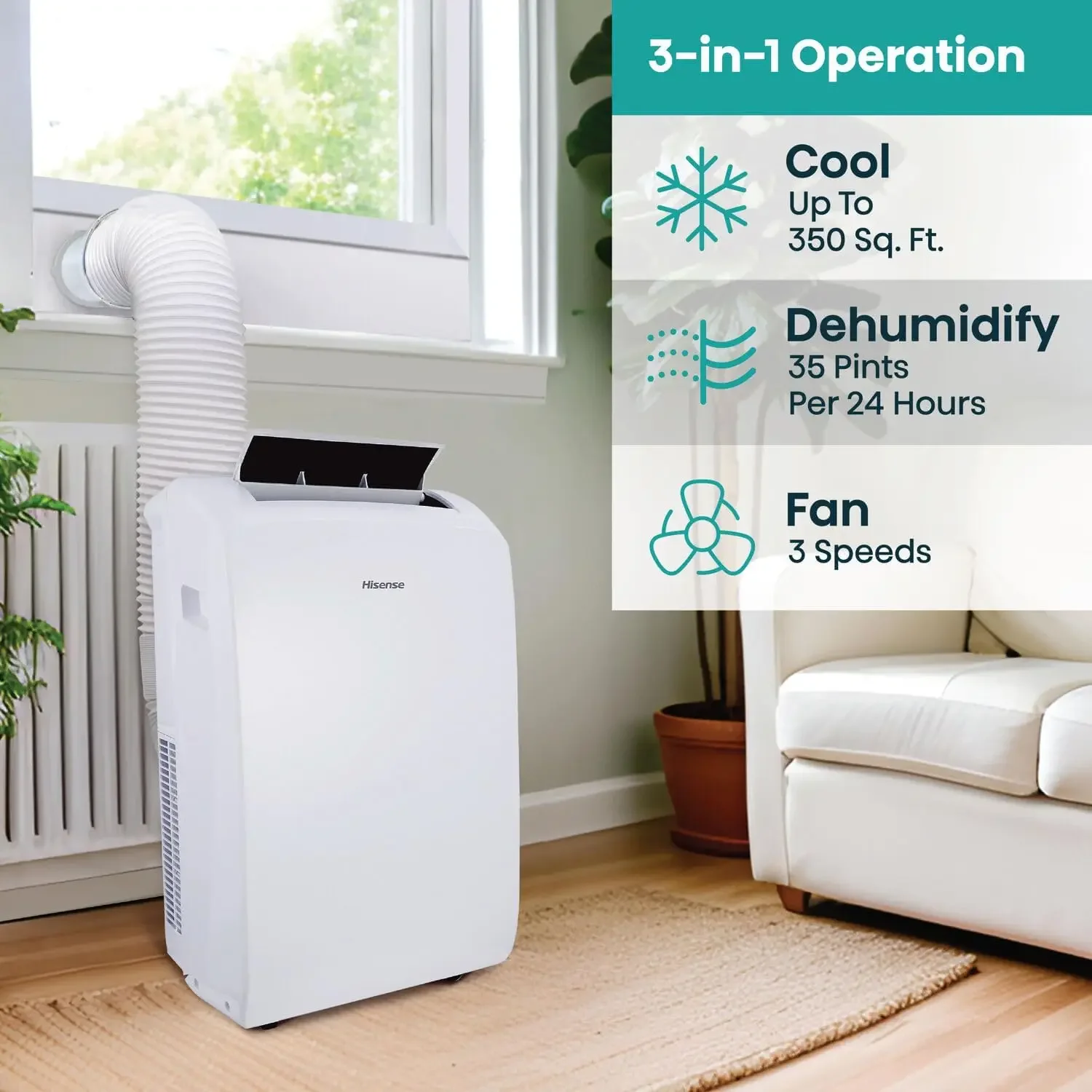 AHP0822CW1W 8,000 Smart Portable Air Conditioner with Wi-fi Controls, Dehumidifier and Remote, AC for Apartment, Bedroom, Medium