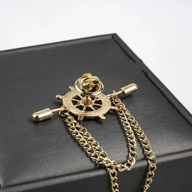 Korean Retro Crystal Brooches Navy Rudder Brooch Pin Tassel Chain Suit Shirt Badge Collar Lapel Pin for Men and Women Jewelry view 4