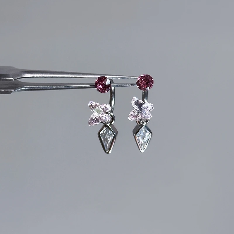 1PCS Exquisite Butterfly Zircon Pendant 316L Stainless Steel 1.2mm Annular Ear Bone Nail Earring for Women Y2K Auricle Jewelry