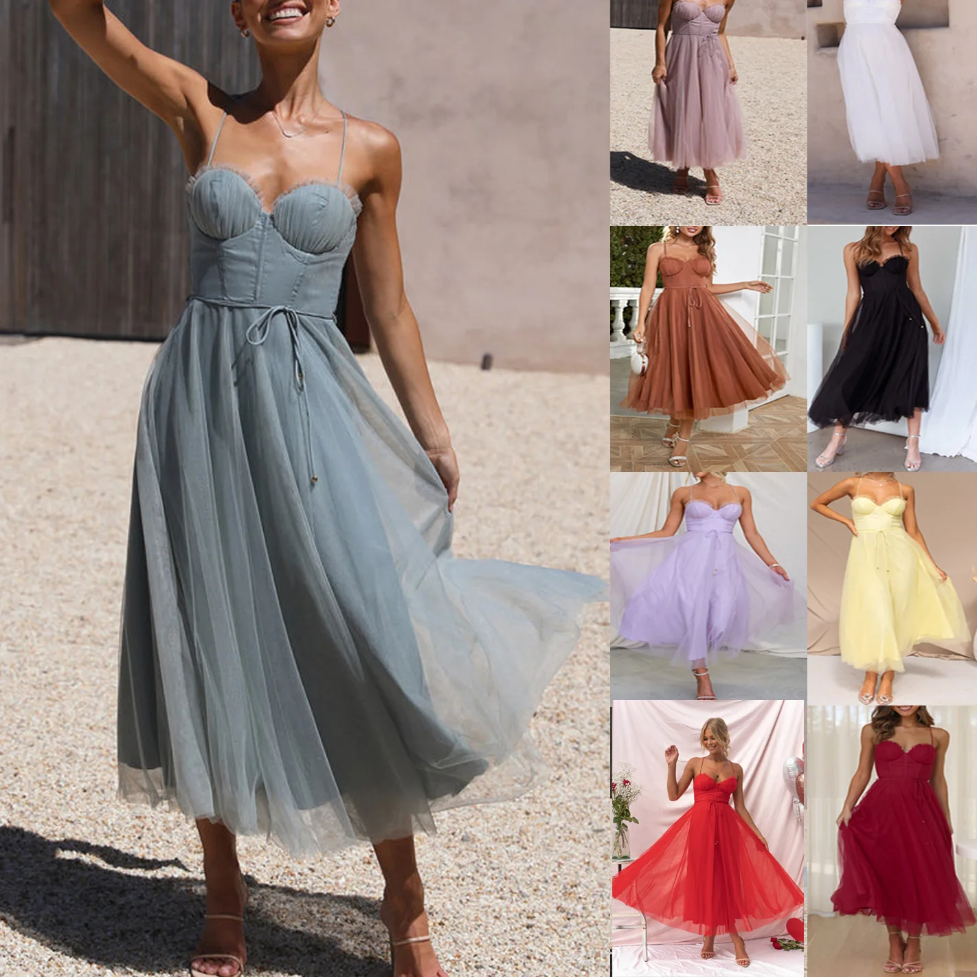 Vestidos camisola de malla elegantes para mujer, novedad de verano, vestido largo Sexy para vacaciones para mujer, ropa Y2k, Vestidos Midi Kleider Für Hochzeit