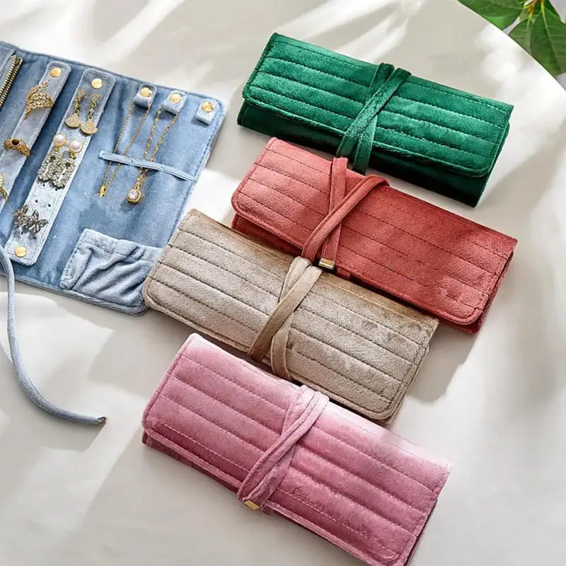 

Бархатный рулонный органайзер для украшений: сумка для хранения ожерелий, серег, колец, дорожный футляр для демонстрации ювелирных изделий