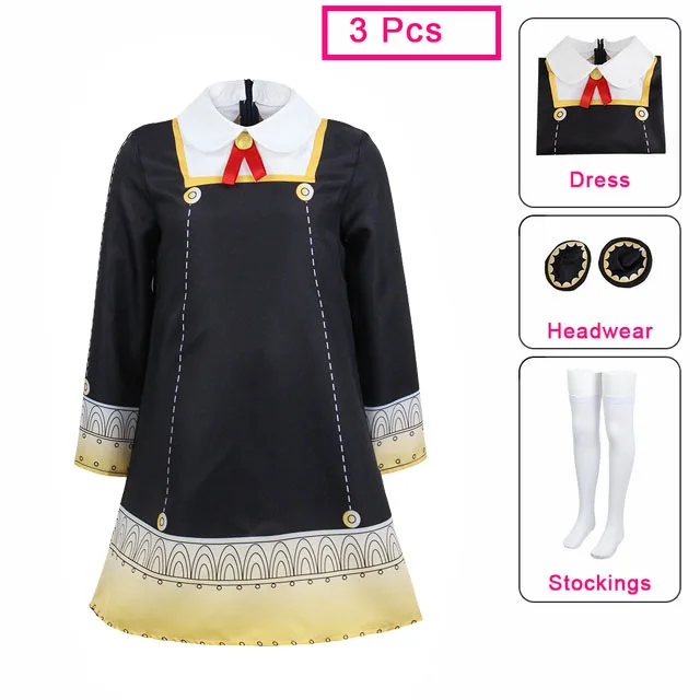 Adults Anya Forger Cosplay Costume Anime Spy x Family Black Dress Cute Girls Woman Dress Pink Wig Carnival Role Play Outfit