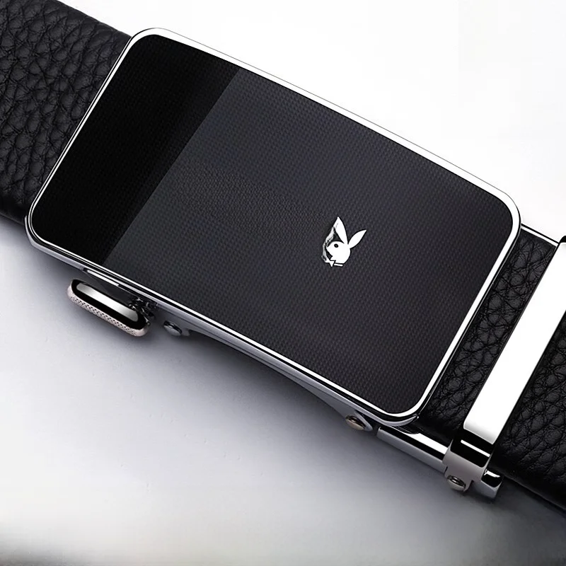 プレイボーイ-メンズベルト-本物のトップレイヤー牛革-高級自動バックルウエストベルト-ビジネススタイルレザーベルト-若者と中年向け