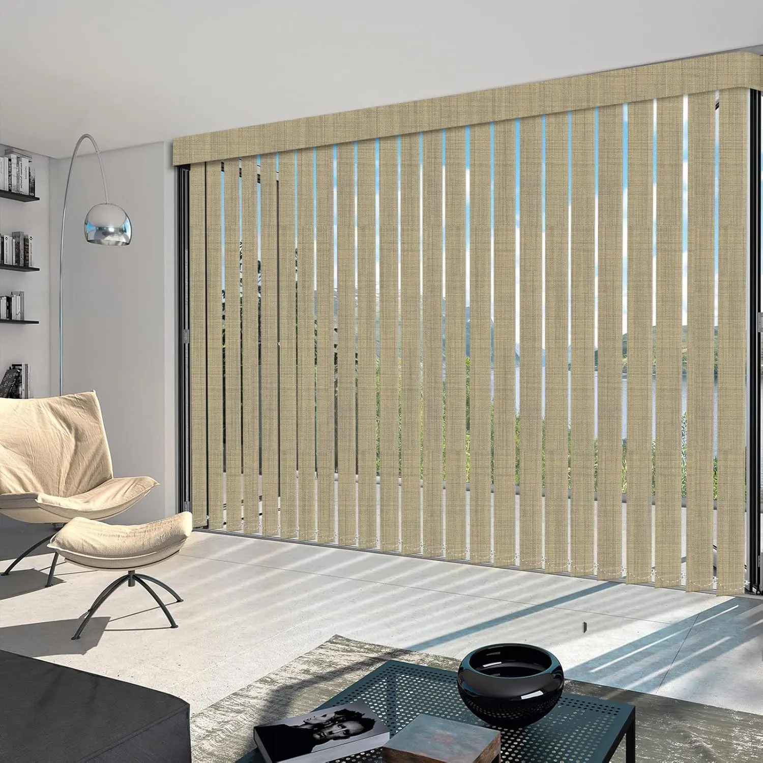 Beige Grey Custom Window Blinds Energy Saving UV Protection Noice Reduce Vertical Window Blinds for Patio Doors Windows Sliding