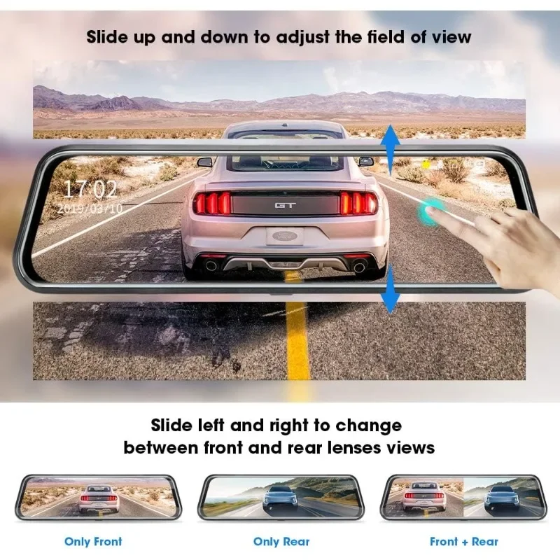 10'' Mirror Dash Cam Night Vision 1080P FHD Full Touch Screen Front and Rear View Backup Camera for Cars Loop Recording Streamin