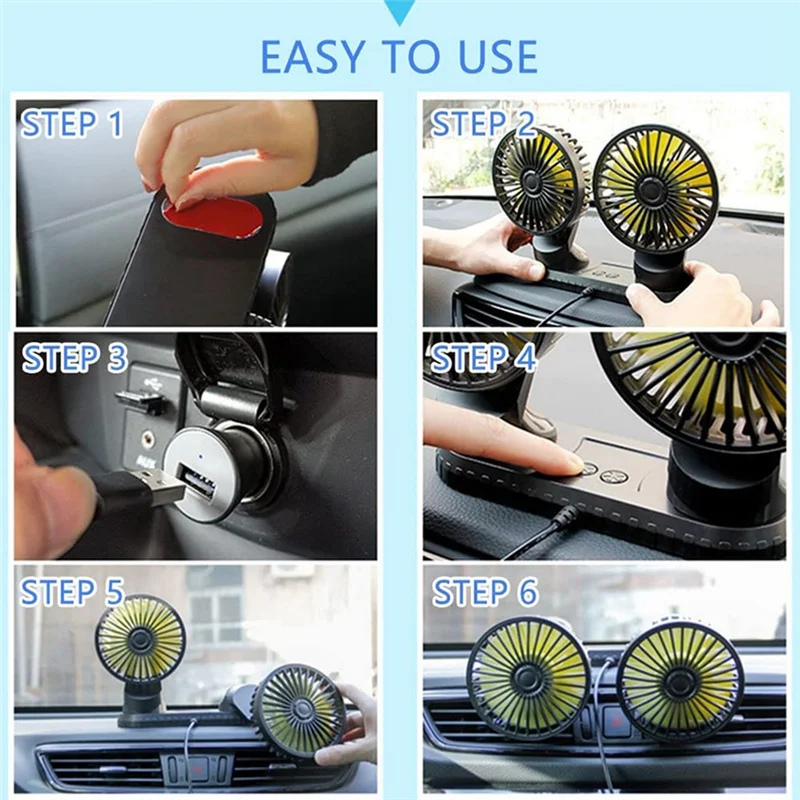 

Adjustable Dual Head Fan For Car – USB Powered, 3-Speed Universal Dashboard Cooling Air Fan