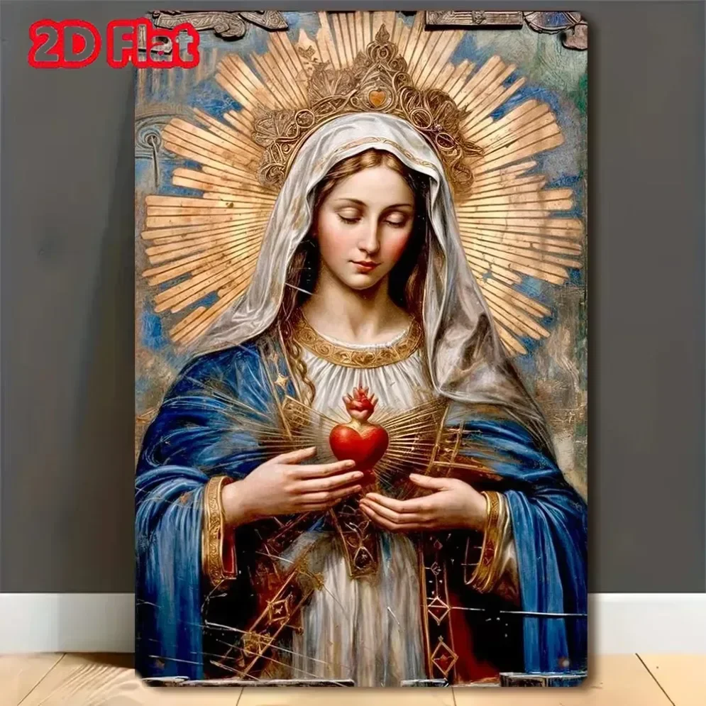 Home Decor Iron Sheet Painting,Virgin Mary Sacred Heart Metal Sign - 2D Wall Decor for Multiple Spaces - Great Religious Gift