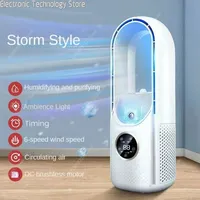 2025 Bladeless Fan 6 Speed Desktop Fanless Blade Cooler Cooling Fan for Office Portable Silent Fans Humidifier Air Conditioner
