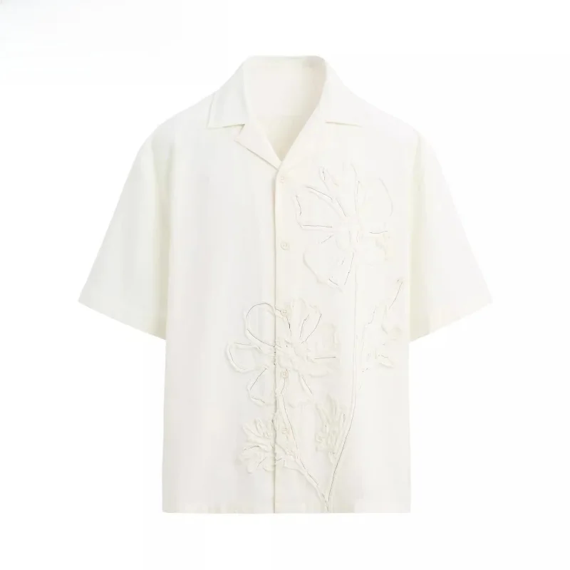 

Summer New Men's Cotton Casual irt ort Sve Turn-down Collar Side Slit Baseball Collar Loose Fit Regular Thin