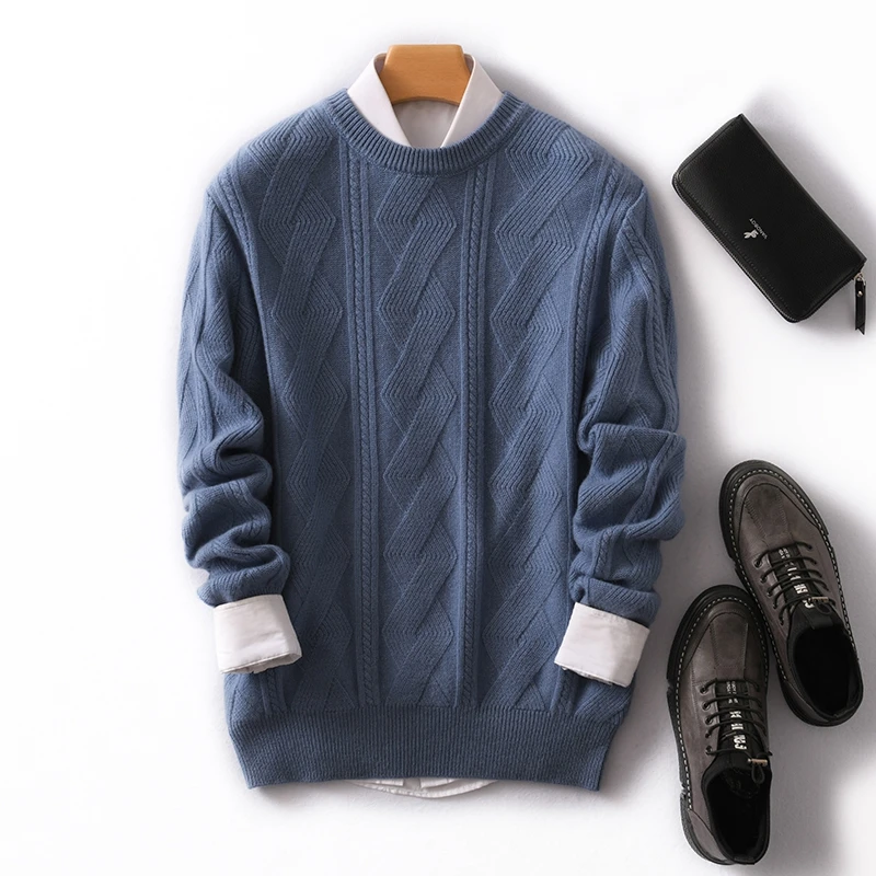 

Winter 100% Pure Wool Sweater Men's Round Neck Thickened Sweater Loose Buttoned Casual Warm Base Wool Sweater