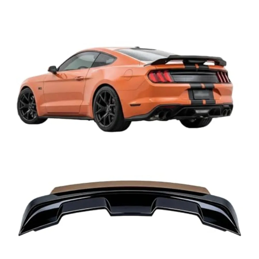 

Задний спойлер (антикрыло) для Mustang GT500 2015-2024, 2-дверное купе, глянцевый черный, с дымчатыми элементами Gurney Flap