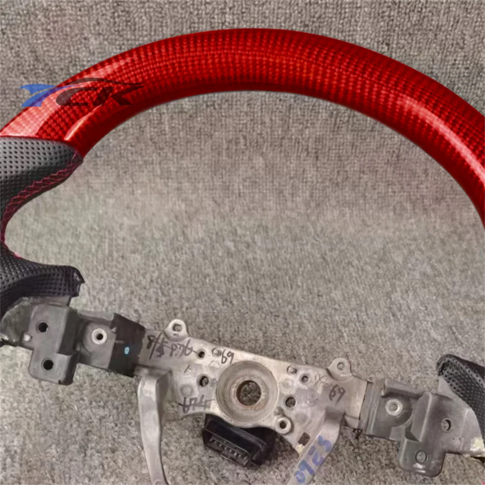 For 2008 Lexus GS Steering Wheel Red Carbon Fiber Black Perforated Leather Customized Red Stitch for Enhanced Driving Experience