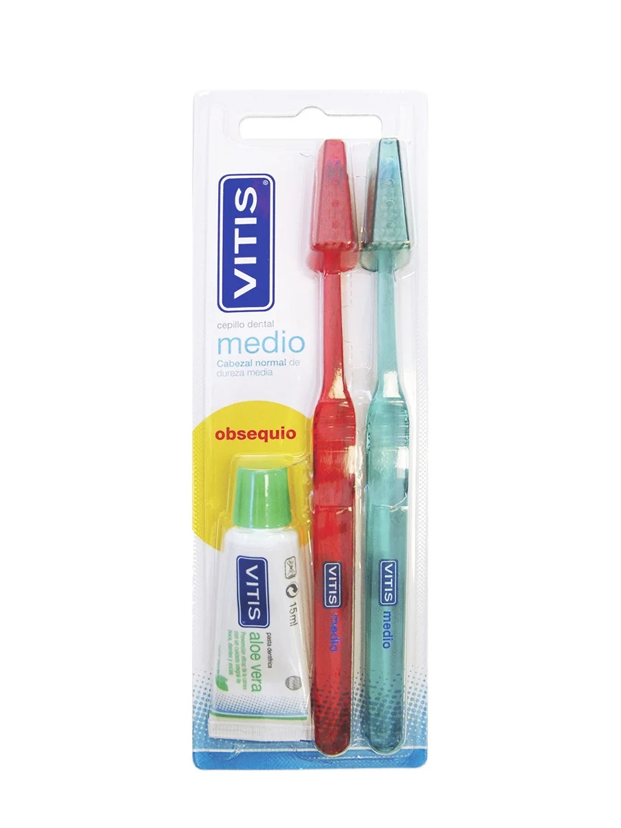 Vitis toothbrush adult half dual-head normal medium hardness