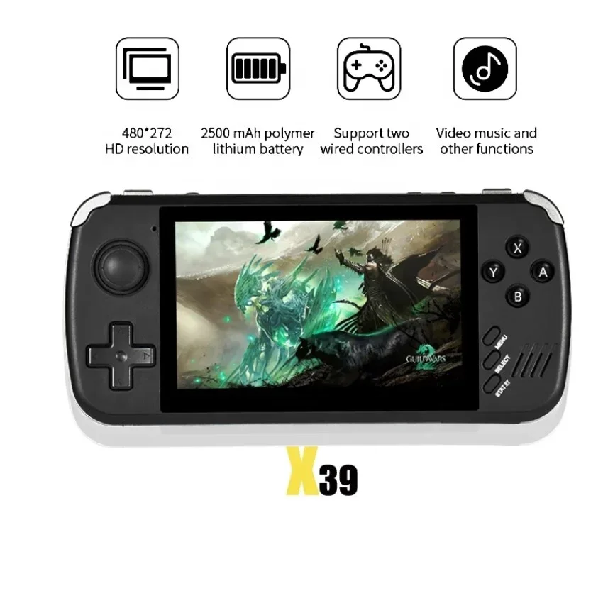 X39 Retro Handheld Game Player Open Source 6000+ Game Console 4.3 inch IPS Display Screen 2500mAh Gamepad 32G 64G