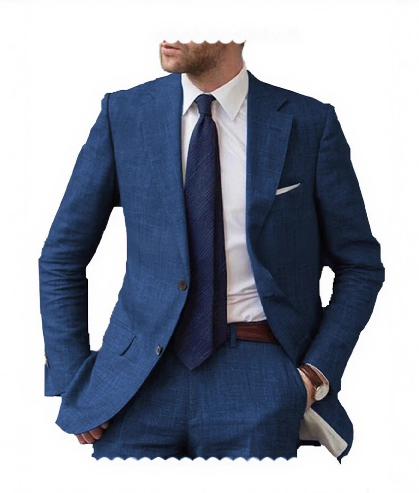

High Quality Men's linen suit two-piece ( Blazer+Pants ) single-breasted business performance outfit Wedding Party Dress