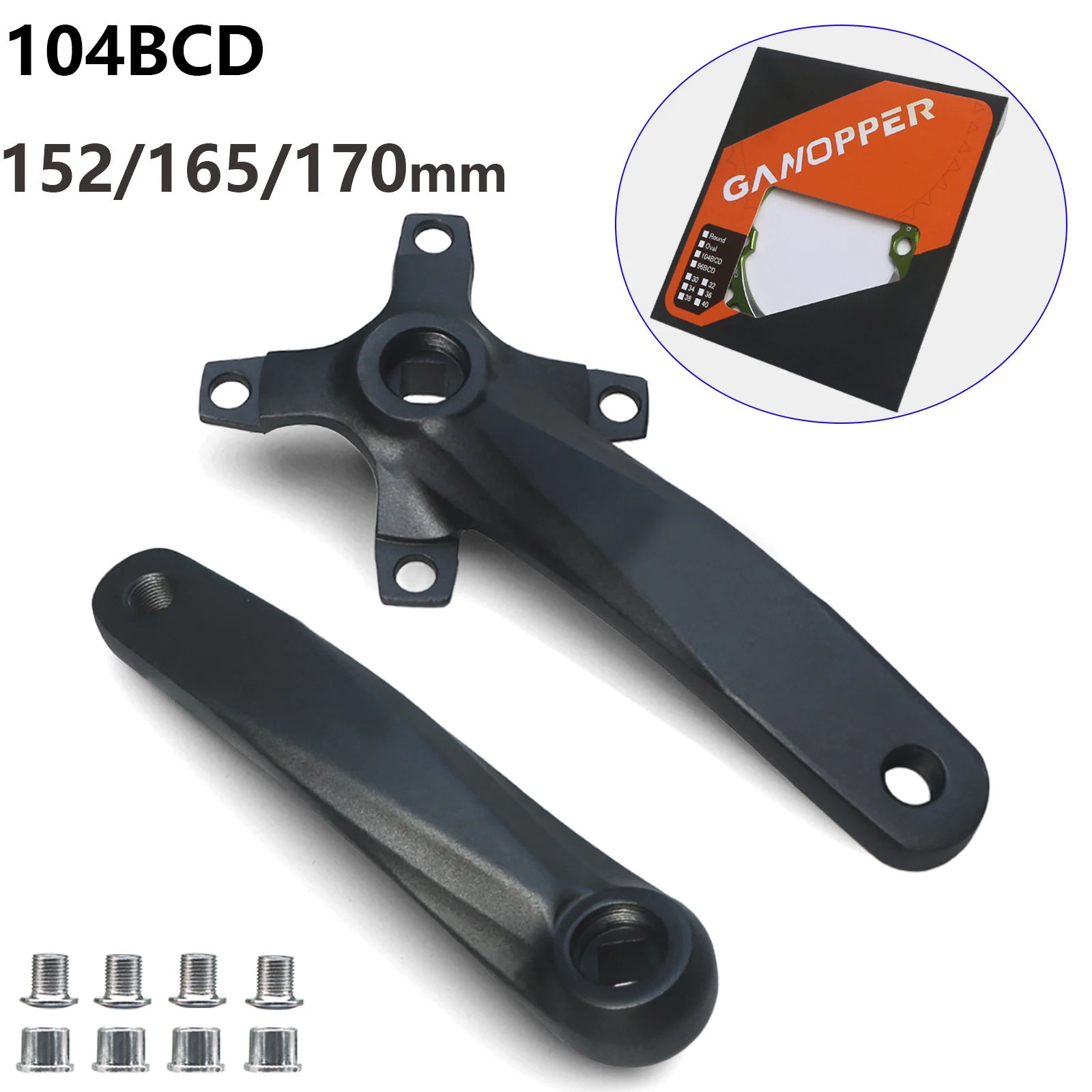 Fahrrad Vierkantloch Kettenrad 104BCD 152mm/165mm/170mm Kurbelarme 32/34/36/38/40/42T Schmales breites Kettenblatt MTB Fahrrad Kurbelgarnitur – Detail 11