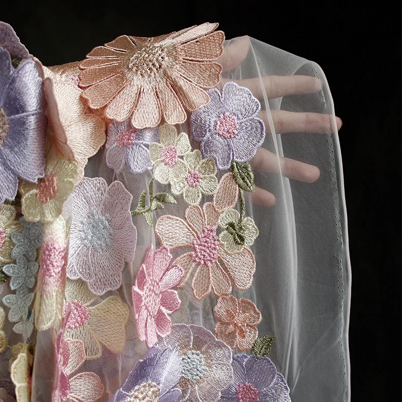 Suspended Flower Hollow Embroidery Mesh Fabric Three Dimensional Color Dress Wedding Gift Clothing Home Decoration Design Fabric