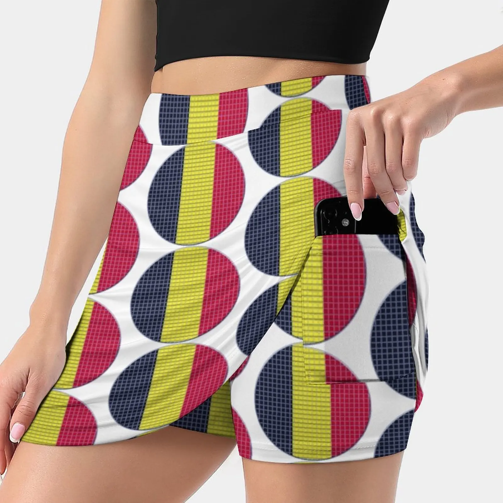 Belgium Flag Rounded - Squares Pixel Women's Fashion Sporting Skirt With Pockets Tennis Golf Running Skirts Belgium Flag