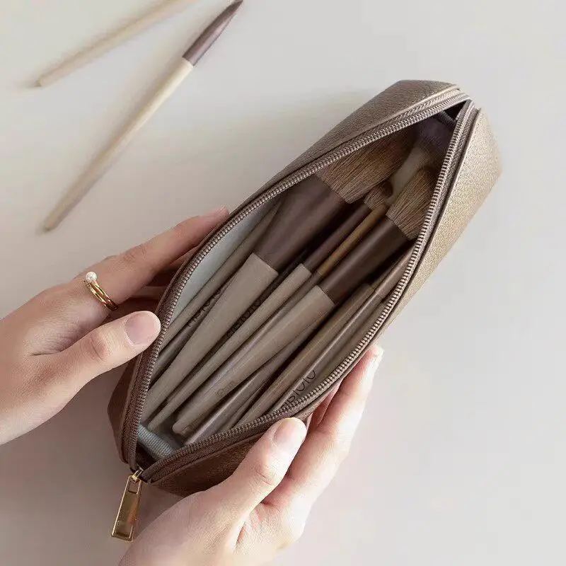 PU Leather Pencil Pouch Waterproof Easy to Clean Surface Metal Zipper Pen Bag for Student School Office Worker