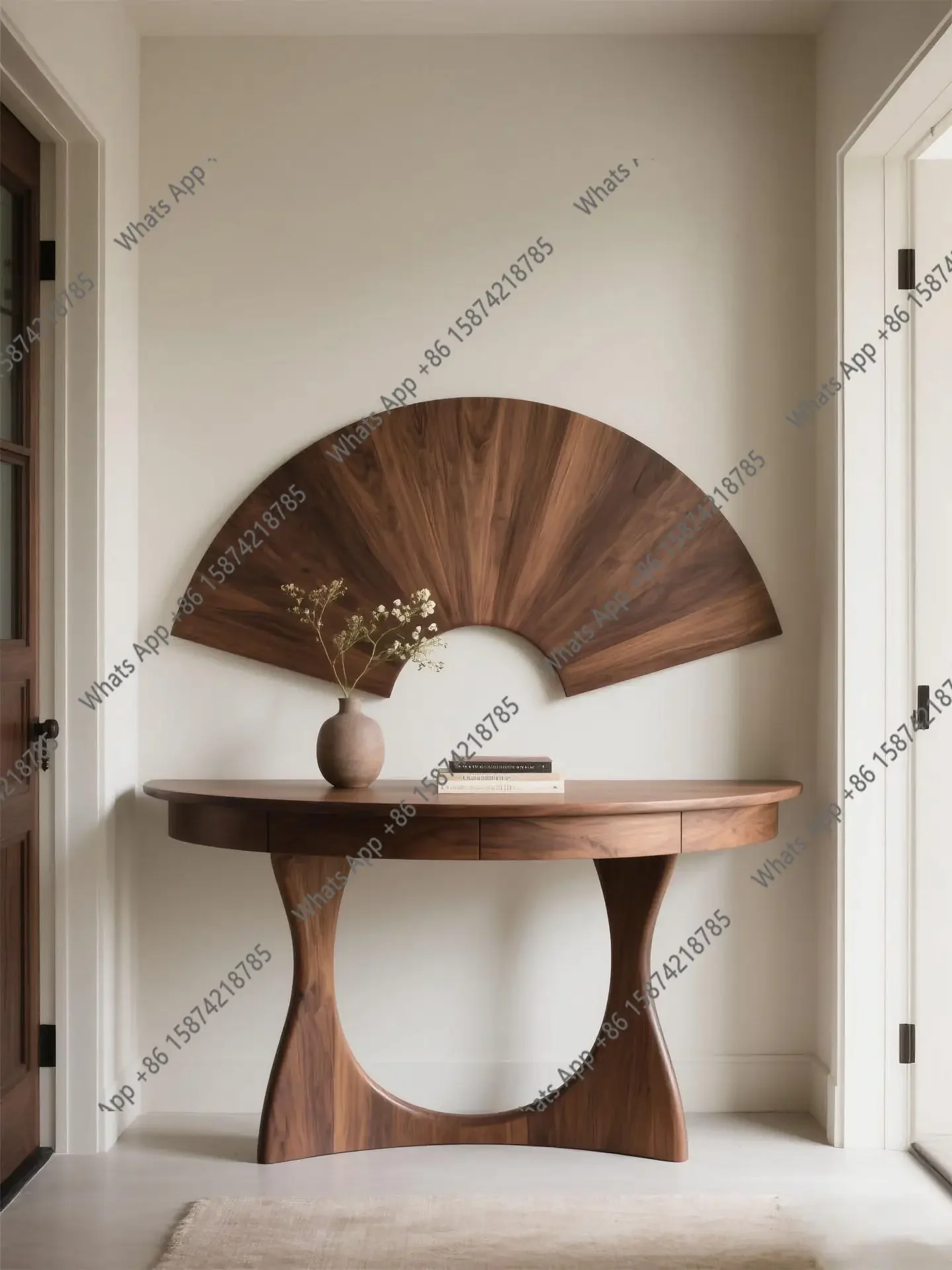 X North American Black Walnut Semicircular Entrance Table Aesthetic Minimalist View Table Living Room Solid Wood Entrance Cabine