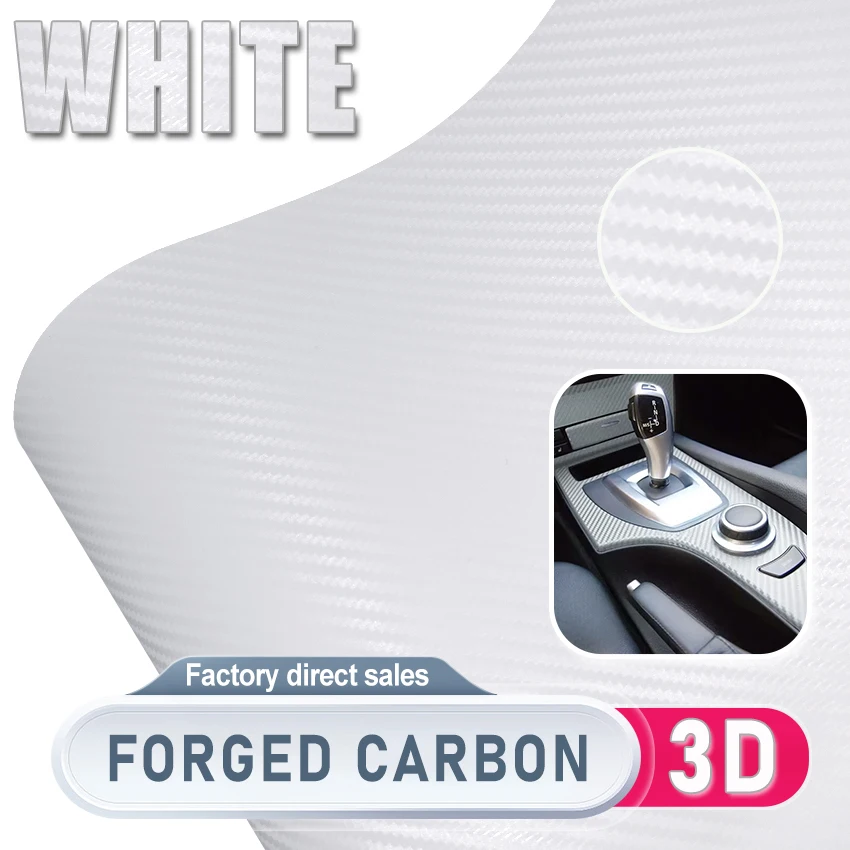 3D Matte White Carbon Fiber Vinyl Wrap Film Self-Adhesive Anti-Scratch Car Sticker Decal - Automotive Exterior Protective Film