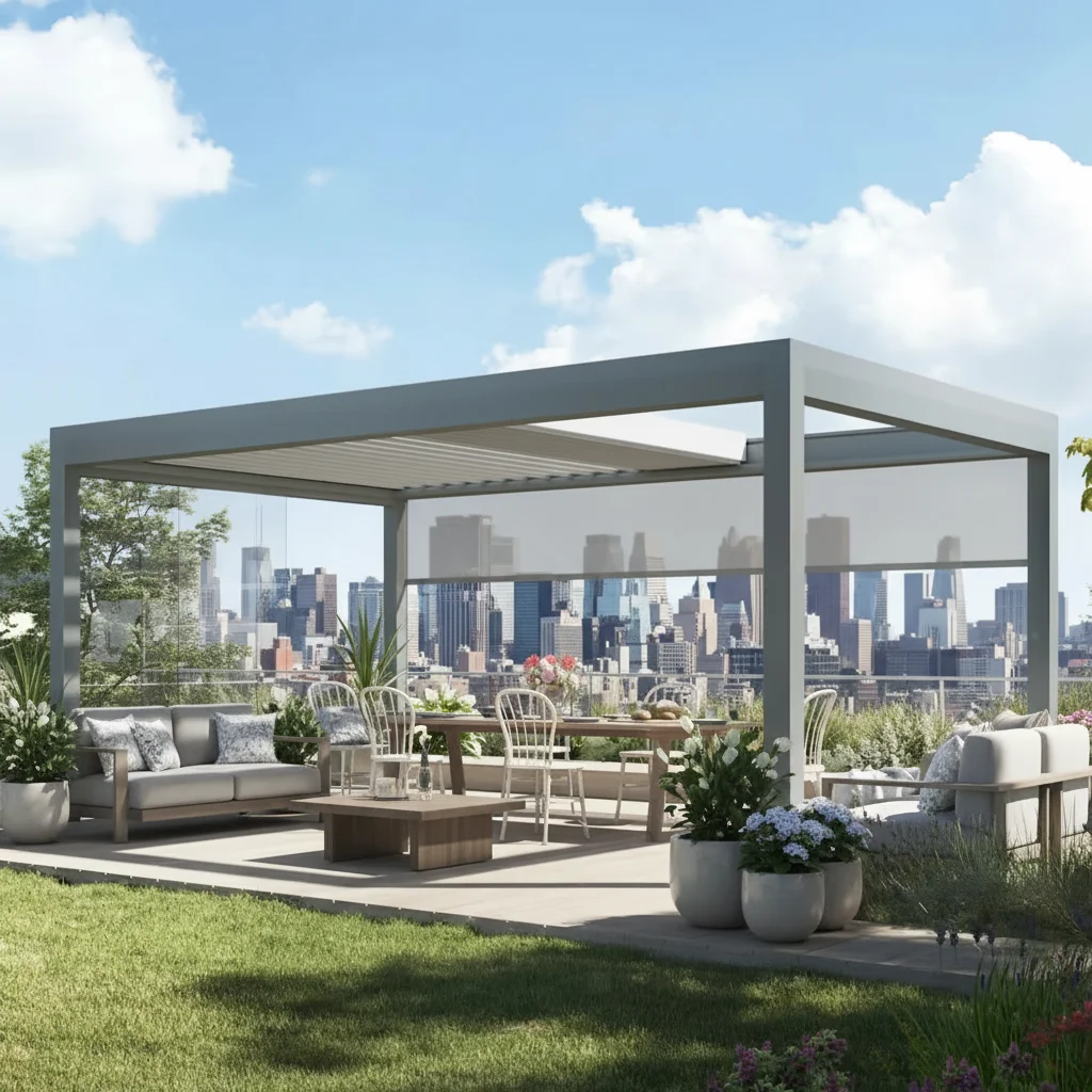

Environmentally Friendly Aluminum Garden Gazebo Broad View Outdoor Leisure Pavilion with Venetian Blinds Waterproof Pergola
