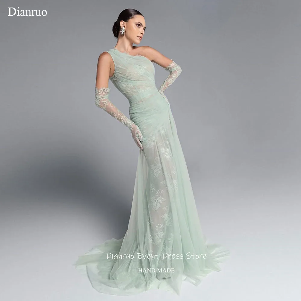 

Dianruo мятно-зеленые вечерние платья Illusion Vestidos De Novia с аппликациями на одно плечо Vestidos Para Eventos Especiales по индивидуальному заказу