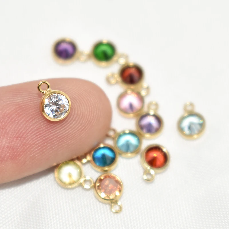 14K Gold Filled Birthstone Bezel Drop Charm 4MM Pendant AAA Zircon Charm For Necklace Earring DIY Jewelry Findings Accessories