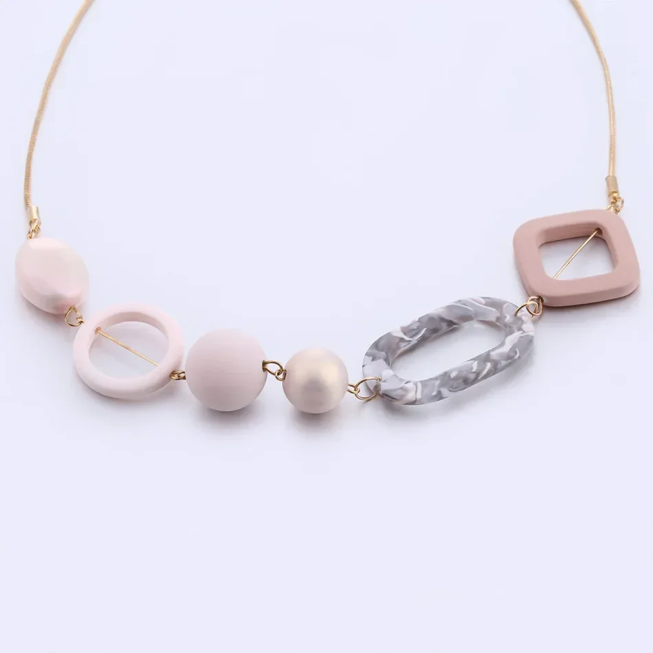 Women\'s Acrylic Beads Necklaces Round Circle Pendants for Women Colorful Beaded Necklace Fashion Chic Jewelry