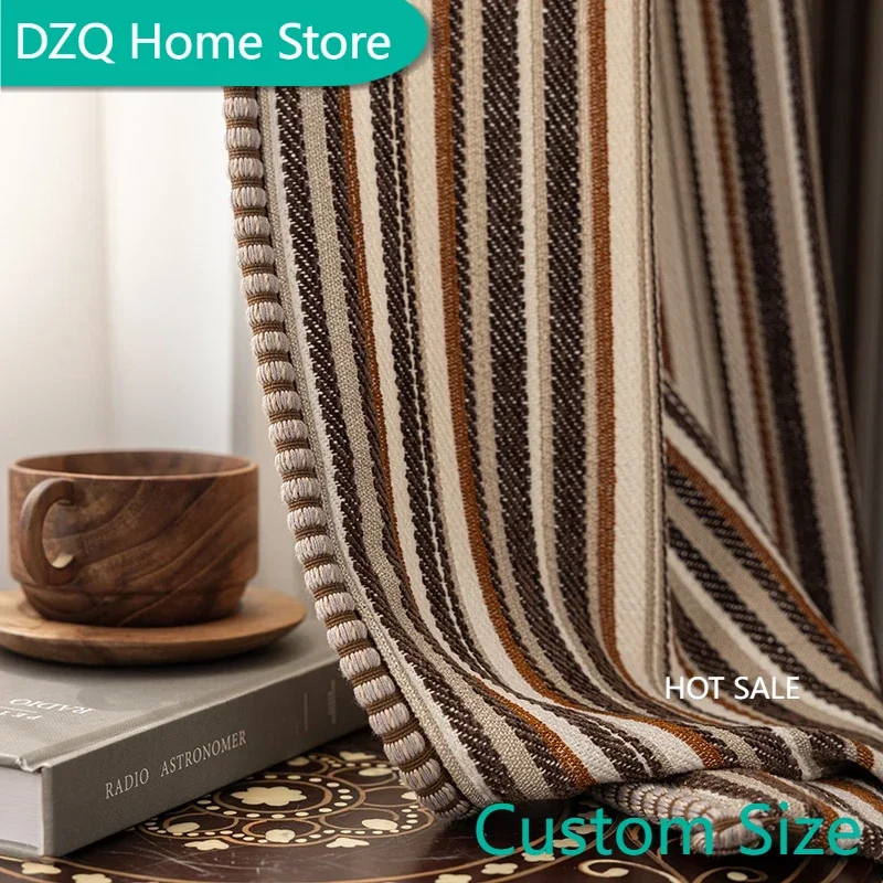 

High-end Linen Chenille Blackout Curtains,Modern Striped Texture, Custom Living Room Drapes for Elegant Home Decor