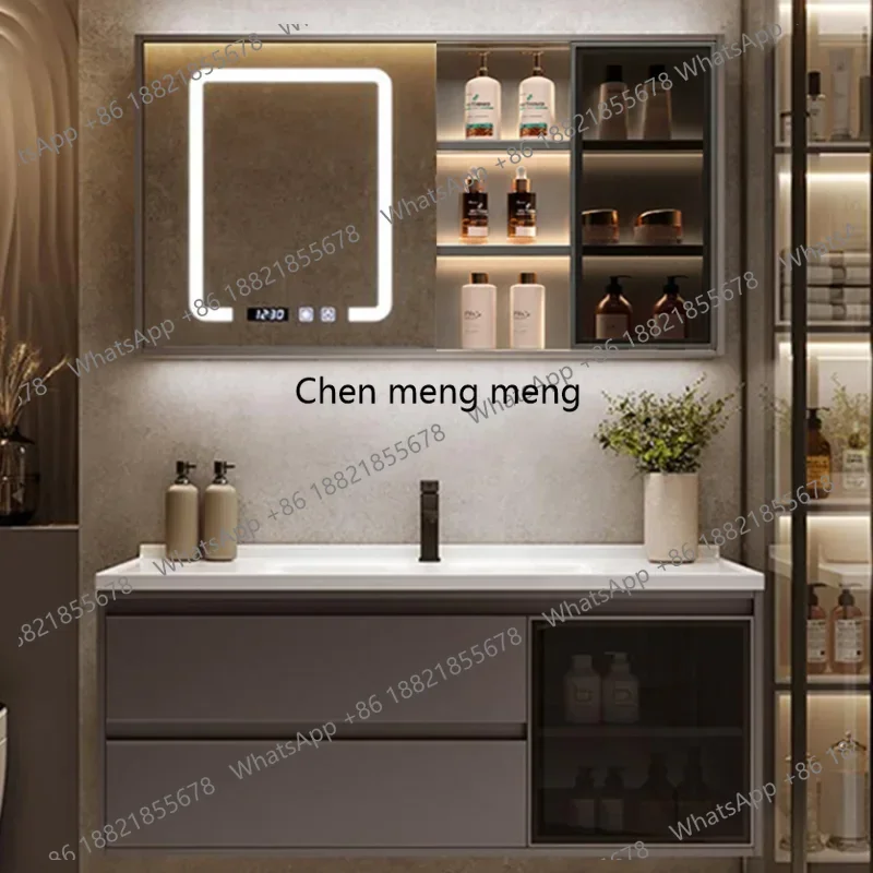 

Smart Bathroom Cabinet Washbasin Cabinet Combination Sink Ceramic Integrated Basin Bathroom Mirror Cabinet Set Home Furniture