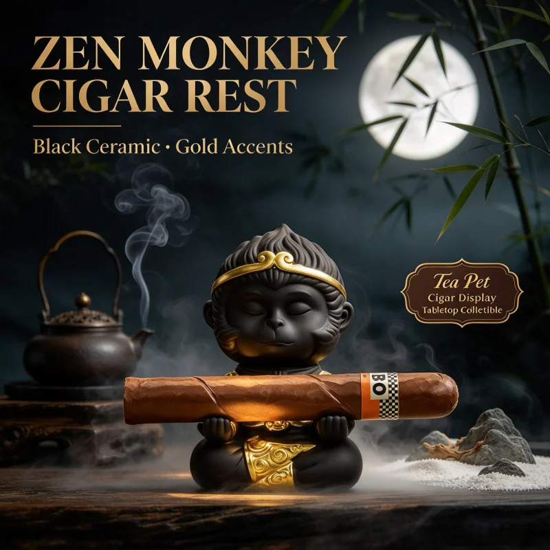 Ceramic Single Cigar Capacity Cigar Holder, Creative Monkey King Qitian Great Sage Sculpture, Desktop Decor Cigar Enthusiasts