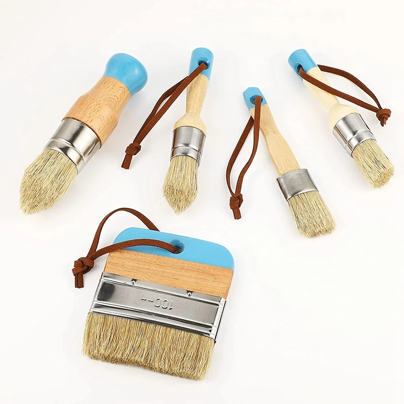 5 Pieces Chalk And Wax Paint Brushes Natural Bristles Wooden Handle DIY Painting And Waxing Brushes For Art Craft