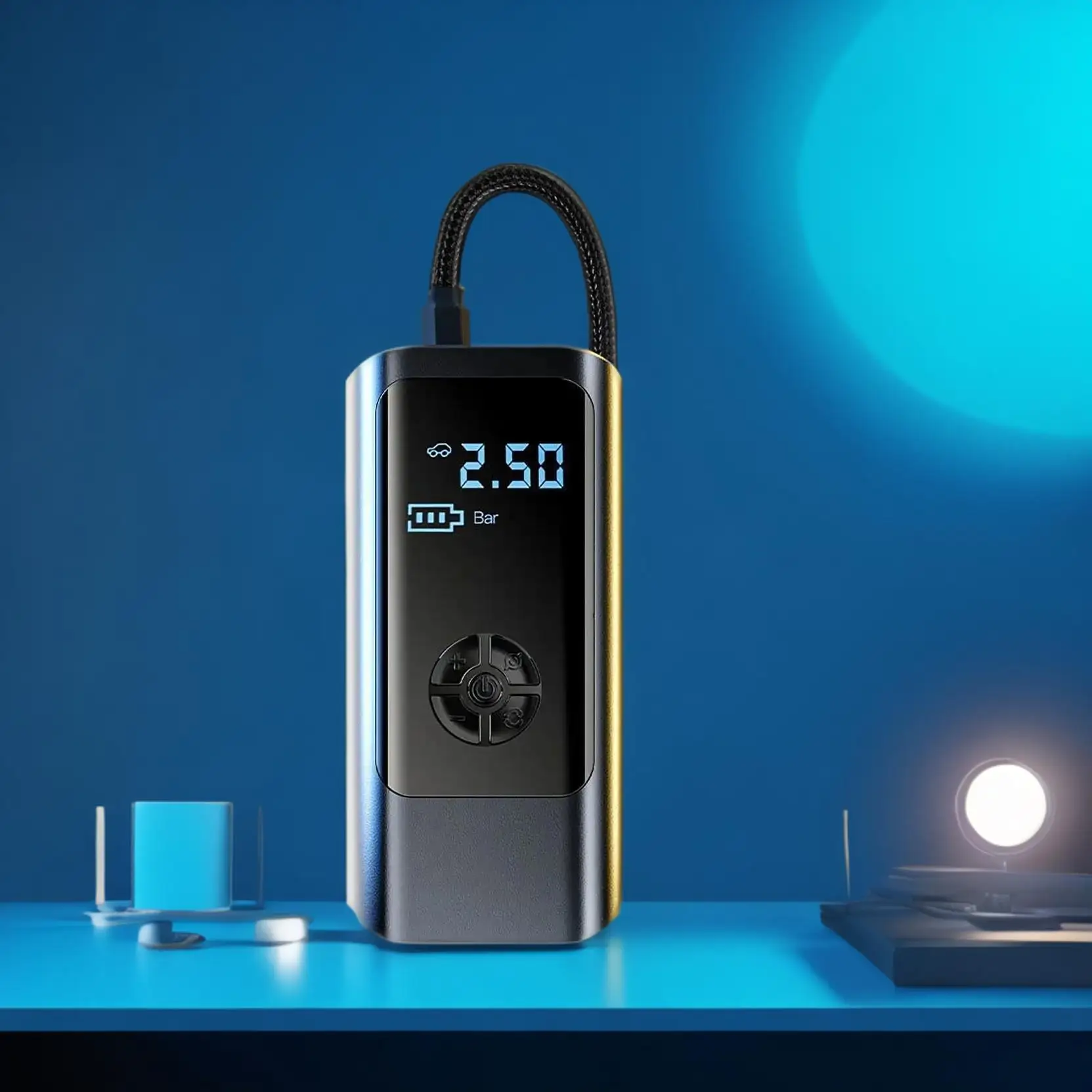 

1pc car Inflator Pump LED Light Illumination Mini Wireless Intelligent Car Pump Tire Inflator Pump Inflator Cylinder