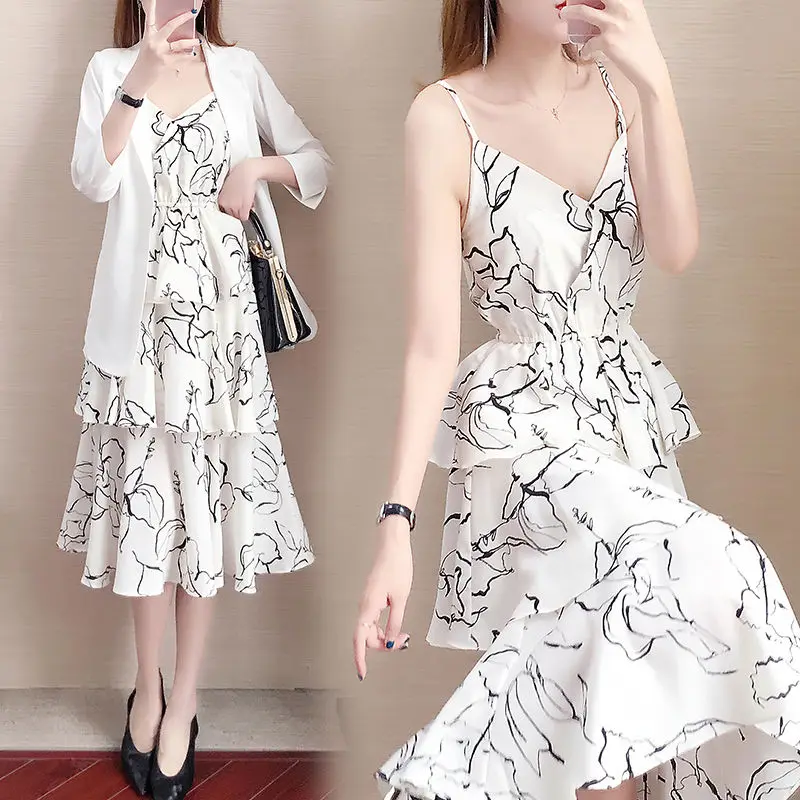 Women Spring Summer Graceful Blazer Dress Set 2022 Office Lady Elegant Thin Suit Coats Sleeveless Dresses Work Clothing Female