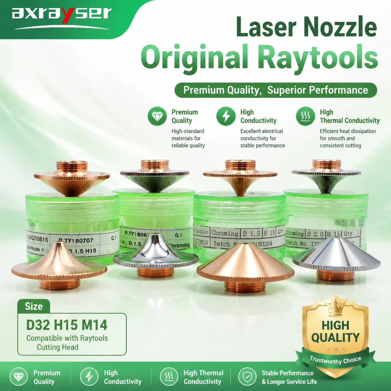 Original Raytools Laser Cutting Nozzle D32 H15 M14  Caliber1.0-5.0mm Single Double Chrome Nozzle for Raytools Cutting Head