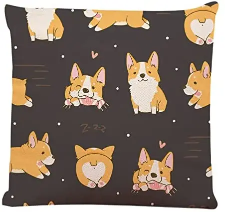 

Cute Cat Decorative Square Throw Pillow Covers Kawaii Corgi Cute Dog Couch Sofa Bed Pillowcase Cushion Cases 18x18 Pillow Case