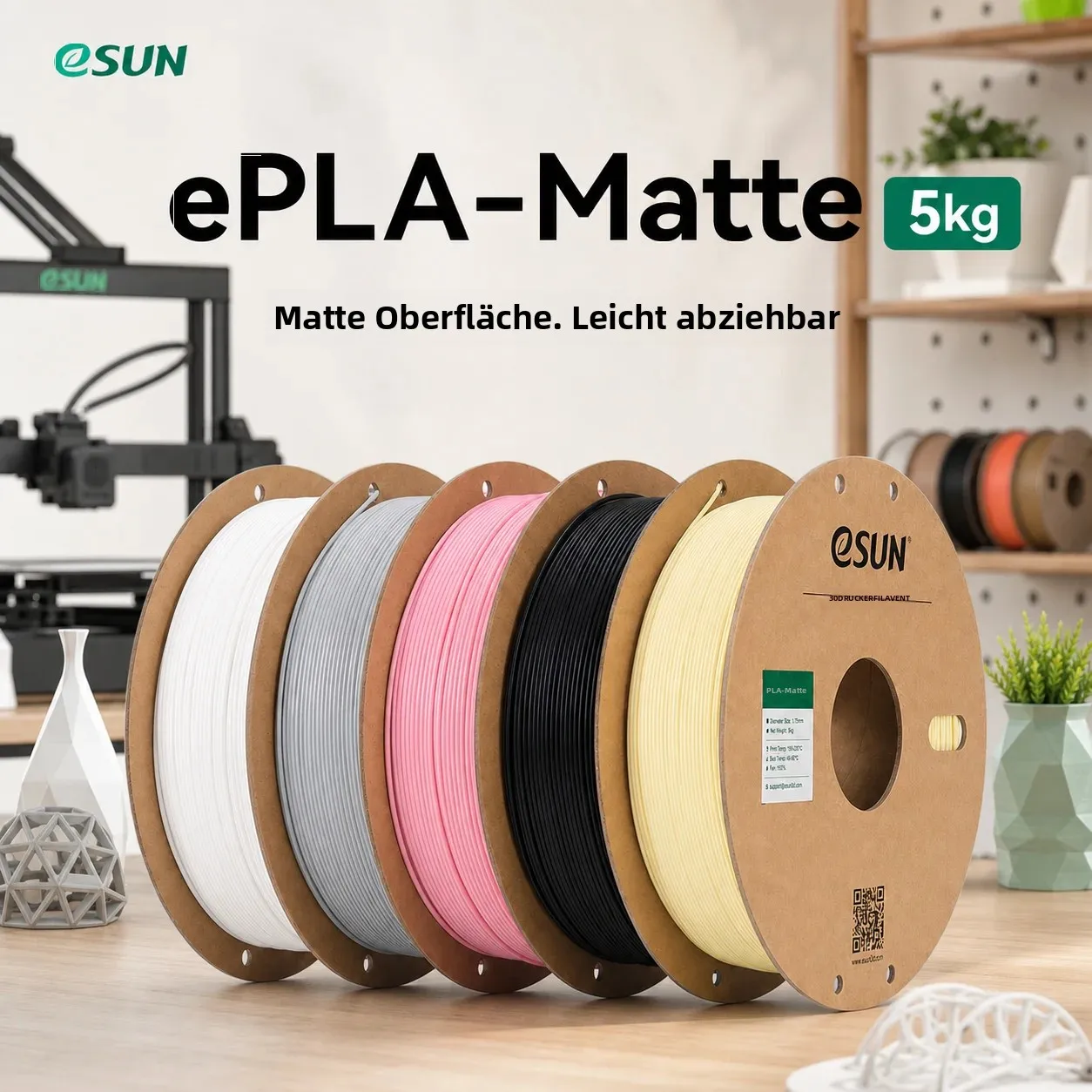 ESUN 5kg PLA-Matt 3D-Druckfilamente 1,75mm Matt-Finish Hochwertige Druckmaterialien für Kreative Produkte Kompatibel mit Bambu Lab AMS