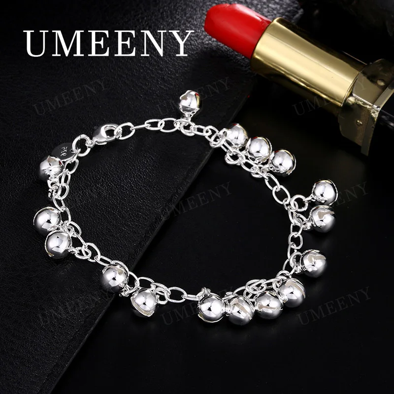 

925 Sterling Silver 8 Inch Exquisite Round Bead Bracelet Women Jewelry Wedding Engagement Accessories