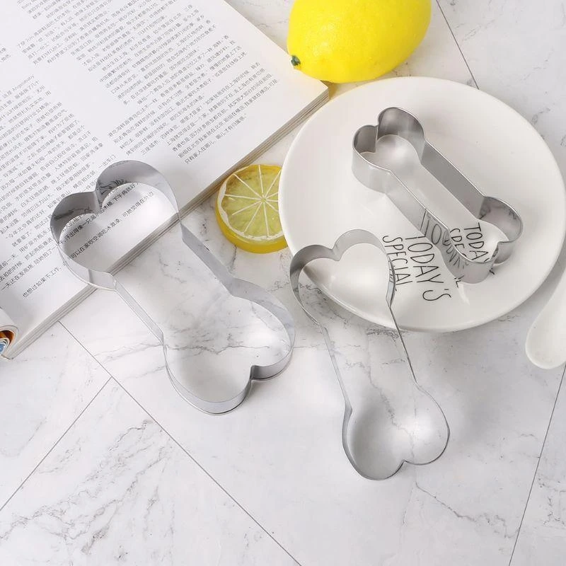 F19B 3pcs/set Dog Bone Shaped Cookie Cutter Mold Stainless Steel Pastry Biscuit Cake