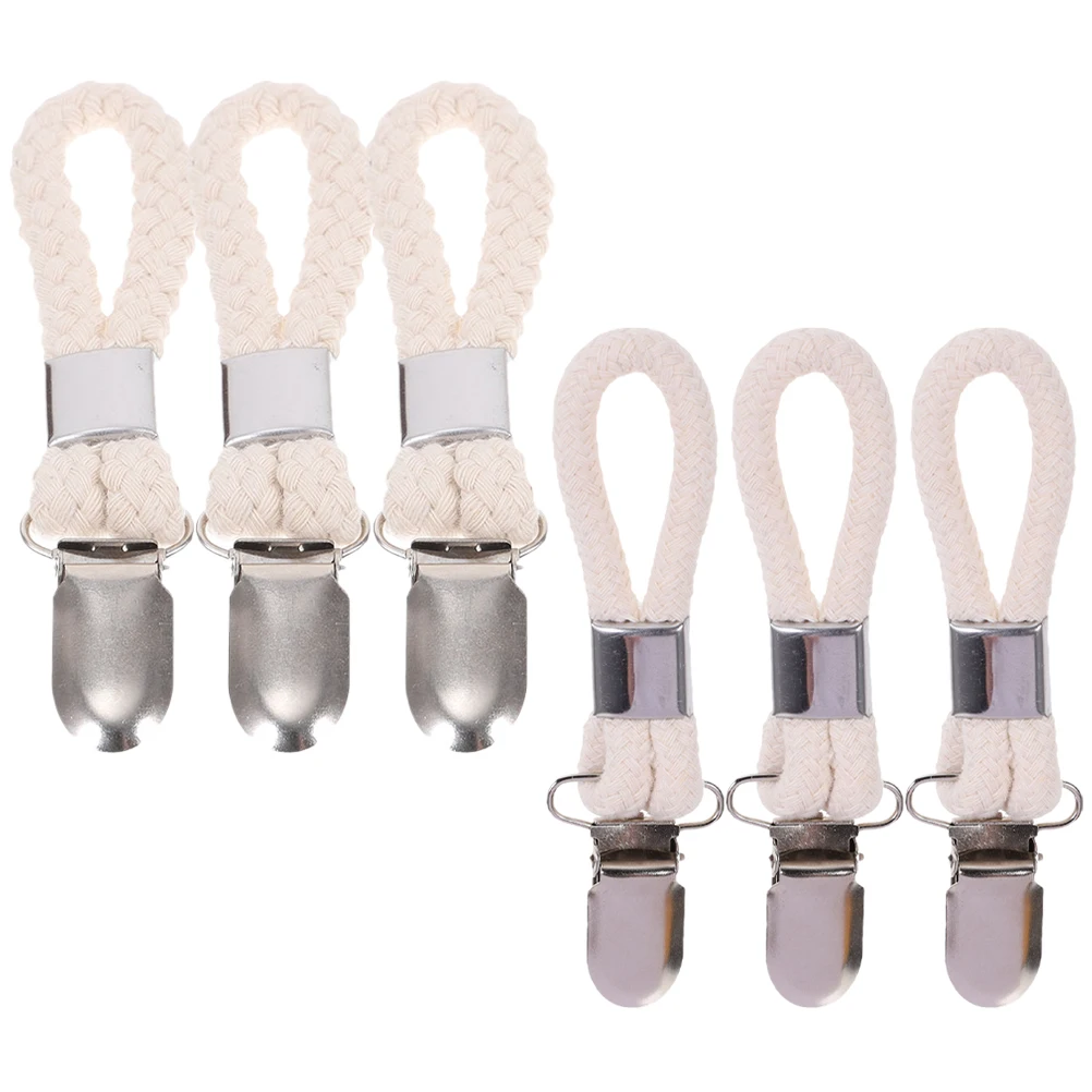 

6pcs Bath Towel Clips Cotton Rope Corn Pattern White Rust Proof Metal Bathroom Kitchen Hanging Accessories