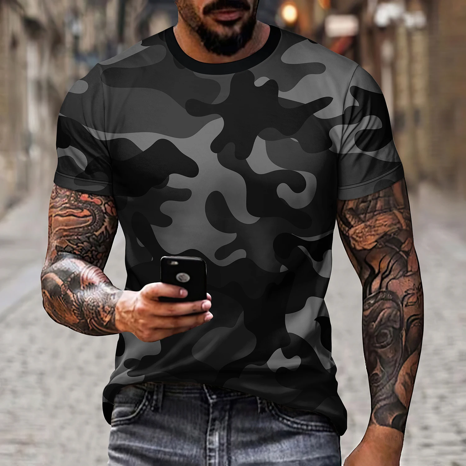 Camiseta de camuflaje del viejo ejército de verano para hombre, Ropa de Trabajo Universal informal Retro para exteriores, Tops holgados de gran tamaño, ropa de manga corta para hombre