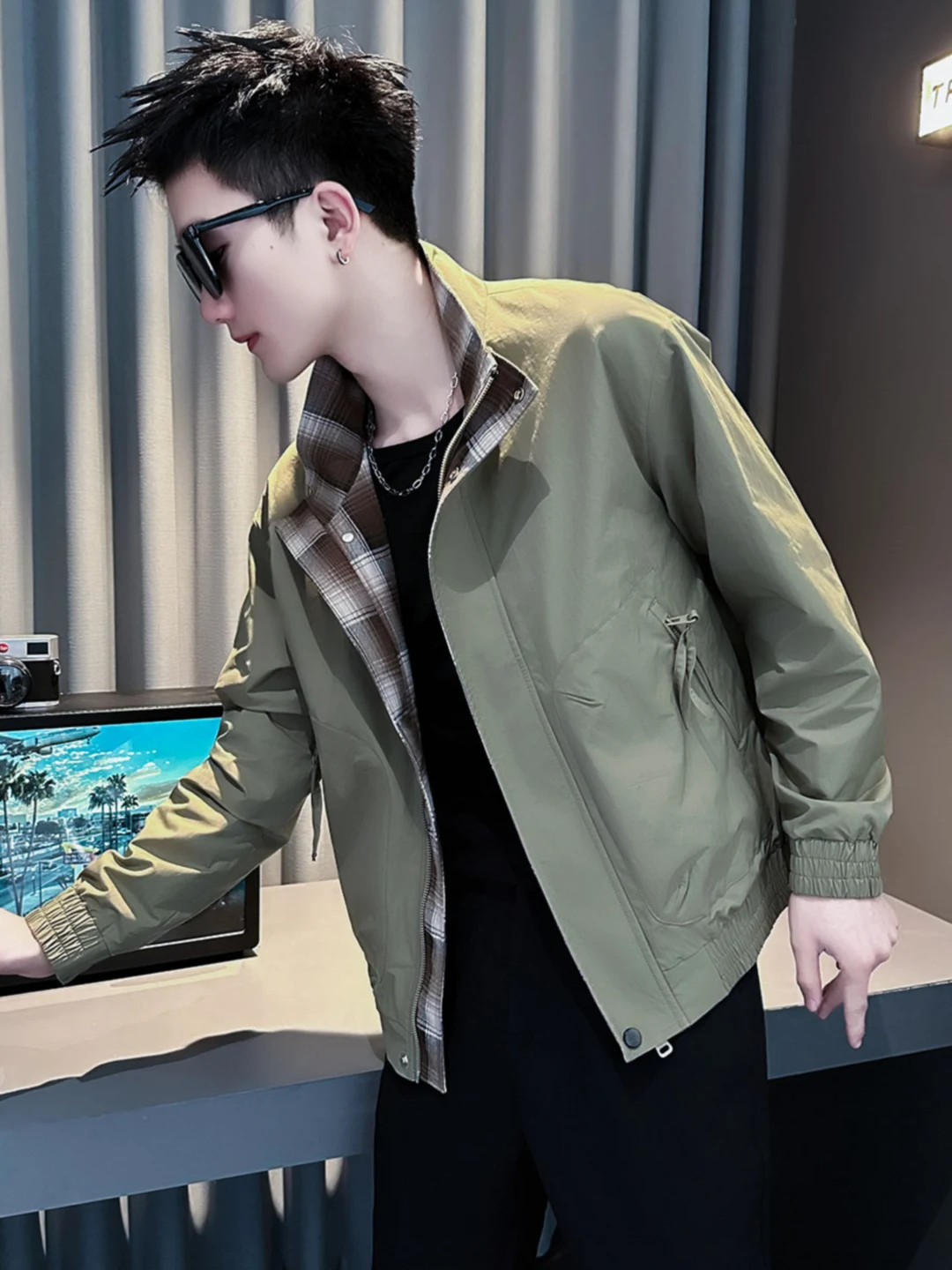 

Trendy Men's Casual Stand Collar Jaet Spring Autumn Faion Brand Haome Top 2025 New Sle Outerwear Polyester Fiber