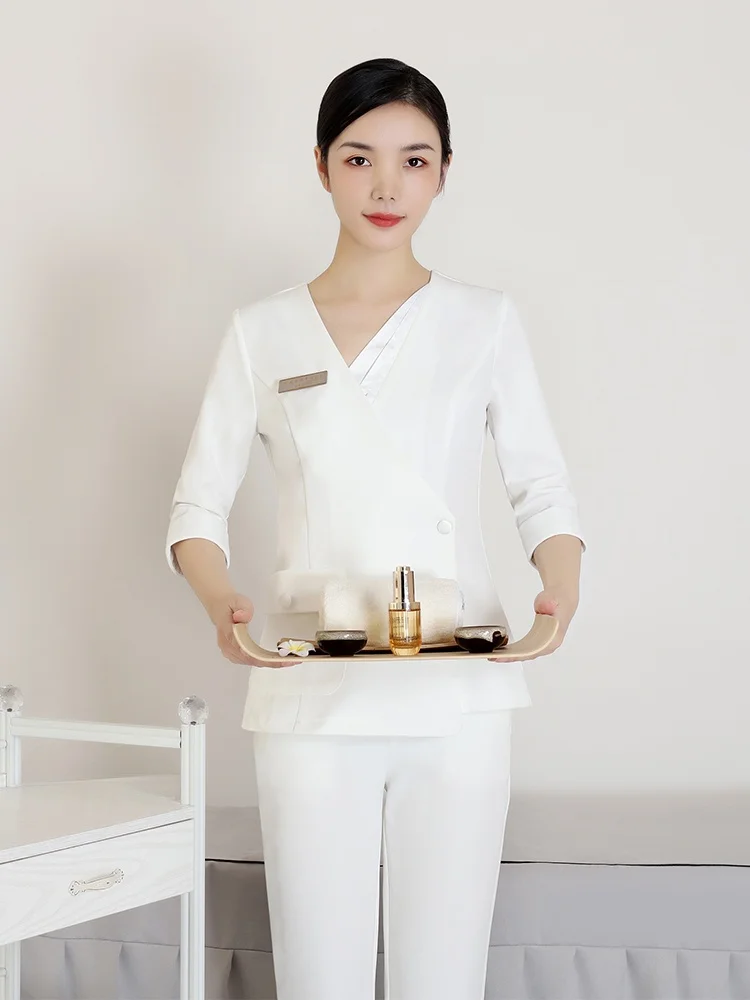 

Корейский стиль: Новый комплект униформы для женщин 2024 года, высококачественная униформа для салонов красоты, костюм для центров здоровья и педикюрных кабинетов